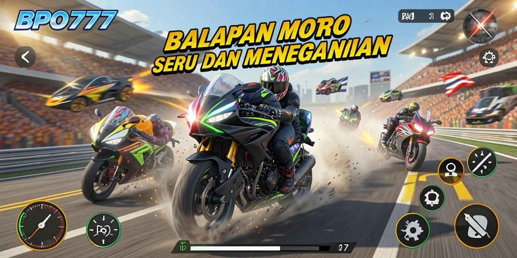 Gameplay memukau dengan balapan motor yang seru dan kompetitif.