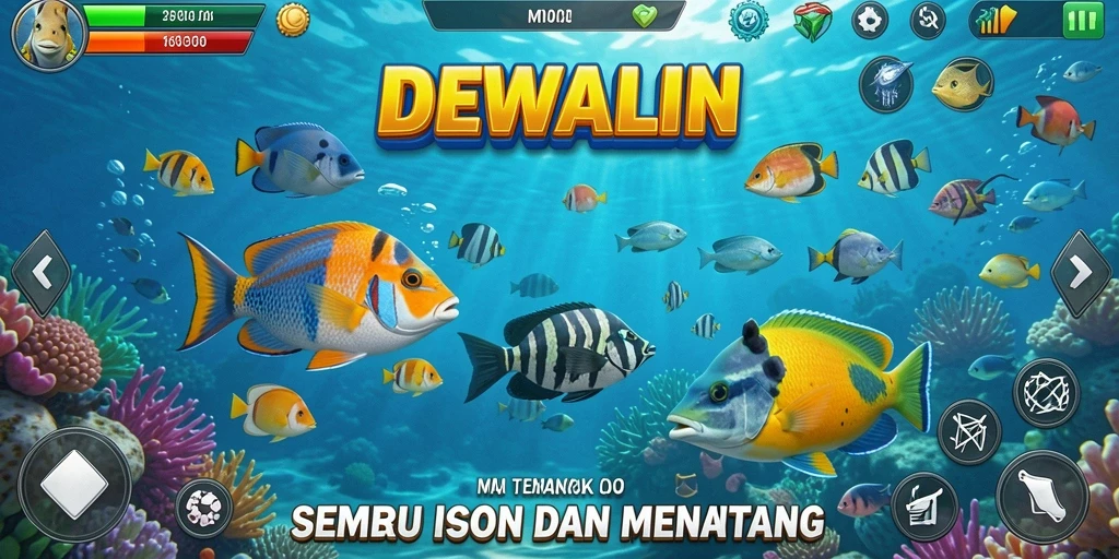Screenshot gameplay DEWALIN menampilkan serunya menembak ikan di laut.