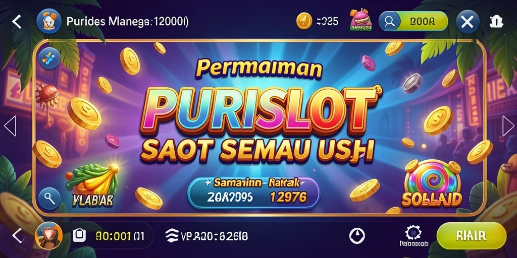 Screenshot gameplay <strong>PURISLOT</strong> yang penuh warna dan menarik.