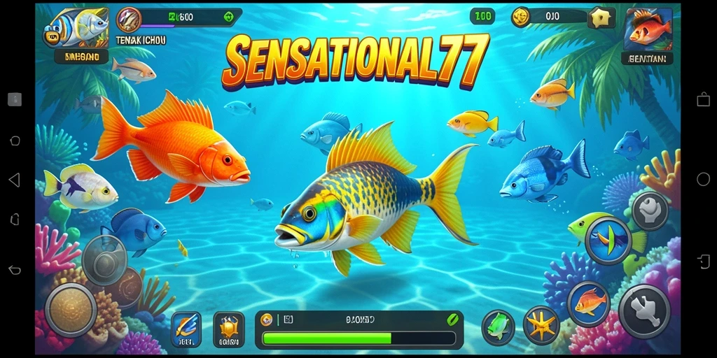Gameplay seru dalam SENSATIONAL77, menembak ikan dengan berbagai jenis senjata.