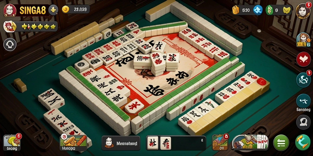 Tangkapan layar menunjukkan gameplay menarik dari SINGA8 di Mahjong.